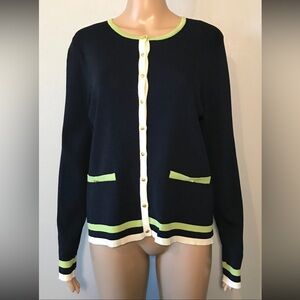 Vintage Dressbarn Women's Cardigan Size PL Blue Button Up Long Sleeve Pockets